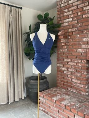 Disney Navy Blue Halter One-Piece Swimsuit with Ruched Waist